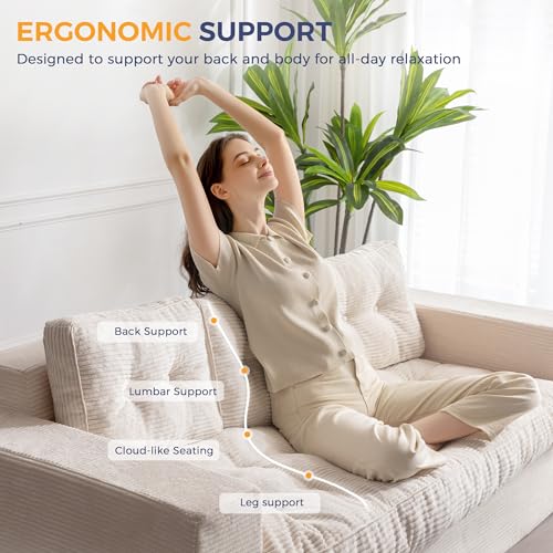 MAXYOYO 3 Seater Couch for Living Room, Boneless Couch with Tufted Cushion & Backrest, Upholstered Floor Sofa with Armrests, Sofa in A Box