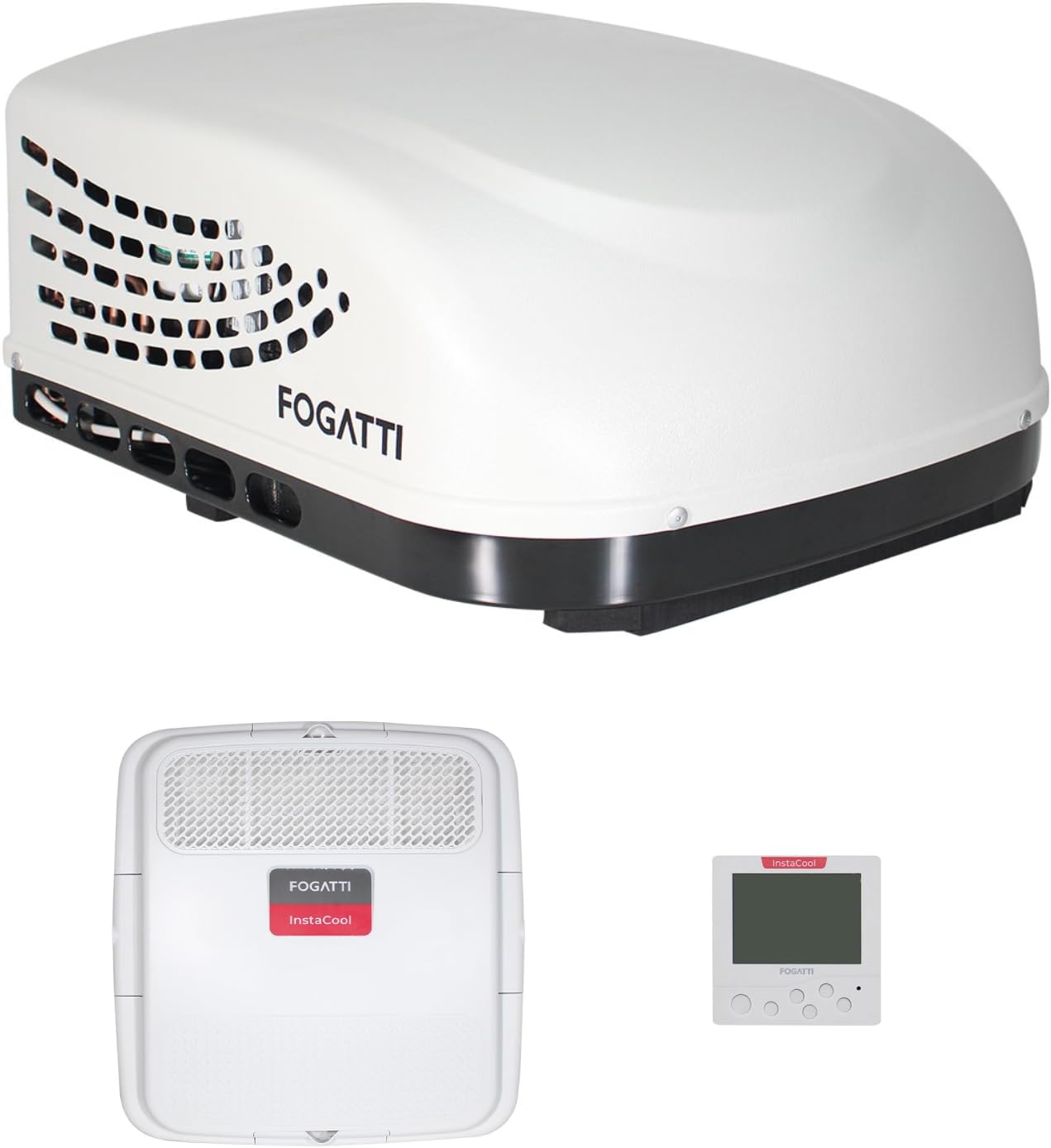 FOGATTI RV Air Conditioner Rooftop Non-Ducted 13500 BTU RV AC Unit 115V(AC) including Air Distribution Box and White InstaCool Series