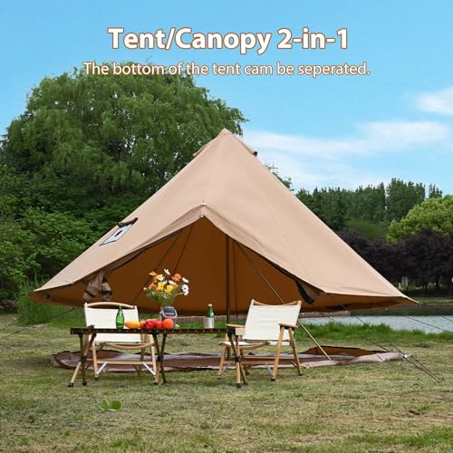 Cotton Canvas Bell Tent with Stove Jack, Roomy Yurt for Family Glamping Camping, 4 Season Tent with Zipped Removable Floor