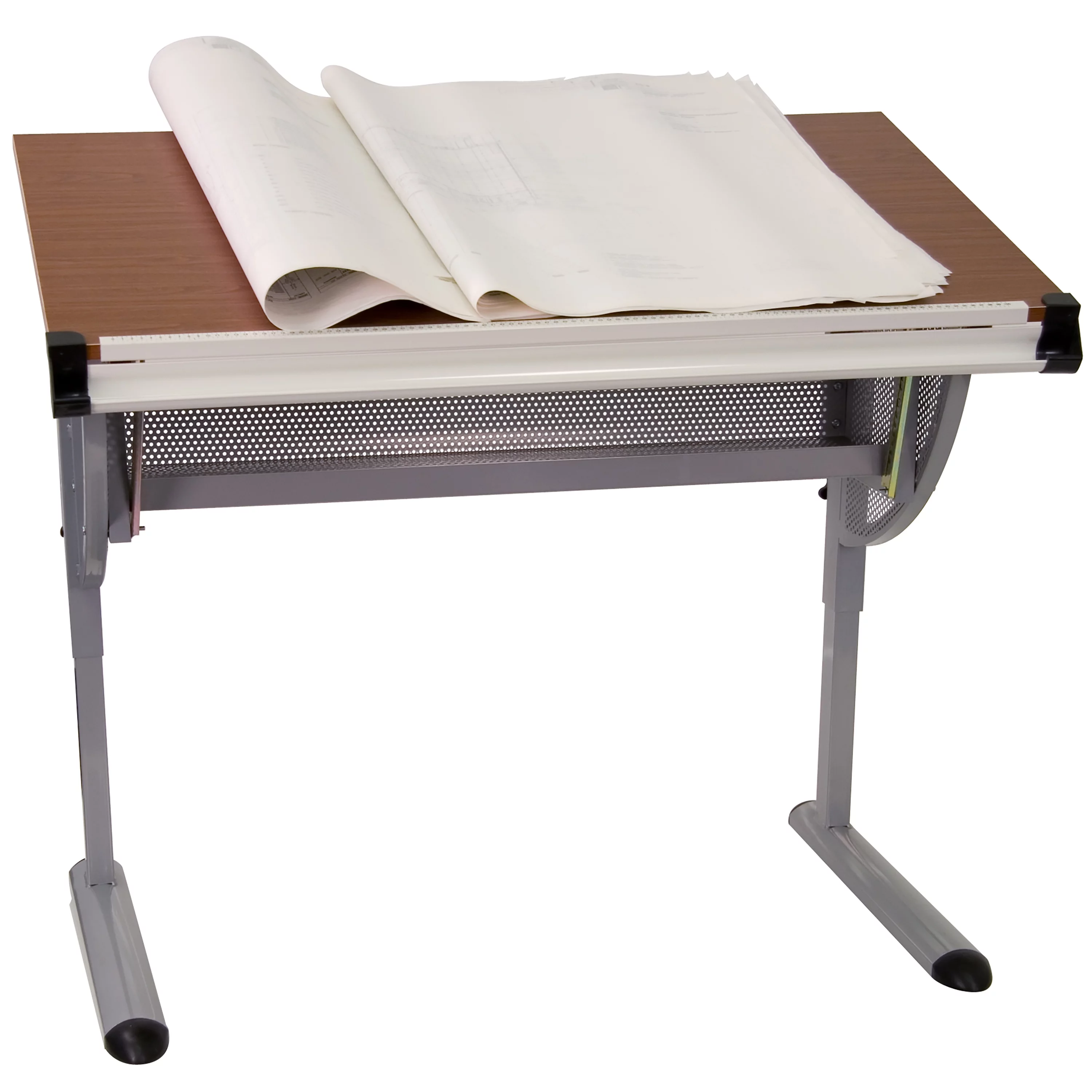 BizChair Adjustable Drawing and Drafting Table with Pewter Frame
