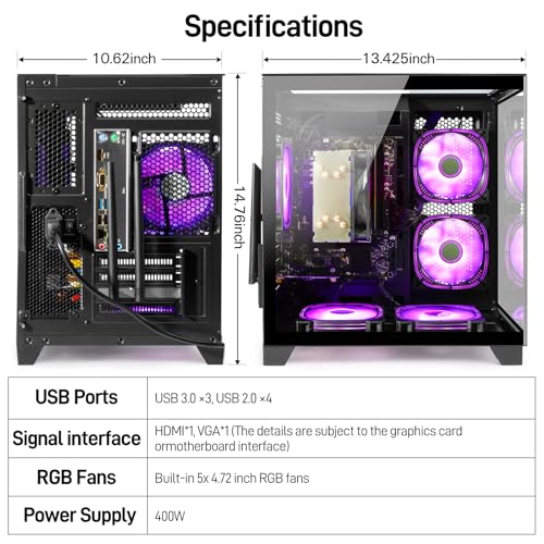 LXZ Desktop PC Computer AMD Ryzen 5 5600GT 6 core 3.9GHz, 16G DDR4 RAM, 512G NVME SSD, Tower Computer for Home and Office (Black)