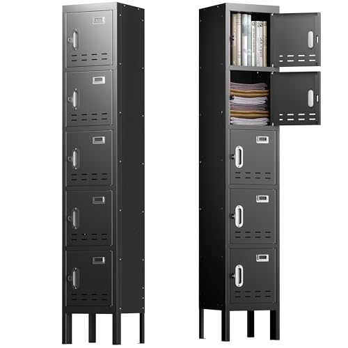 Locker Metal Storage Cabinet, Steel Office Storage Lockable Lockers for Employees Kids School Gym Home Garage Locker with Mirror & Hooks (5 Doors