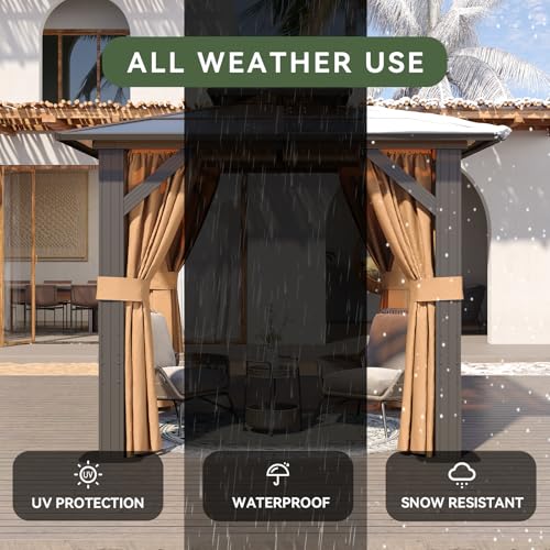 Aoxun 12'x10' Hardtop Gazebo, Aluminum Frame Permanent Pavilion with Curtains and Netting, Outdoor Polycarbonate Double Roof Canopy