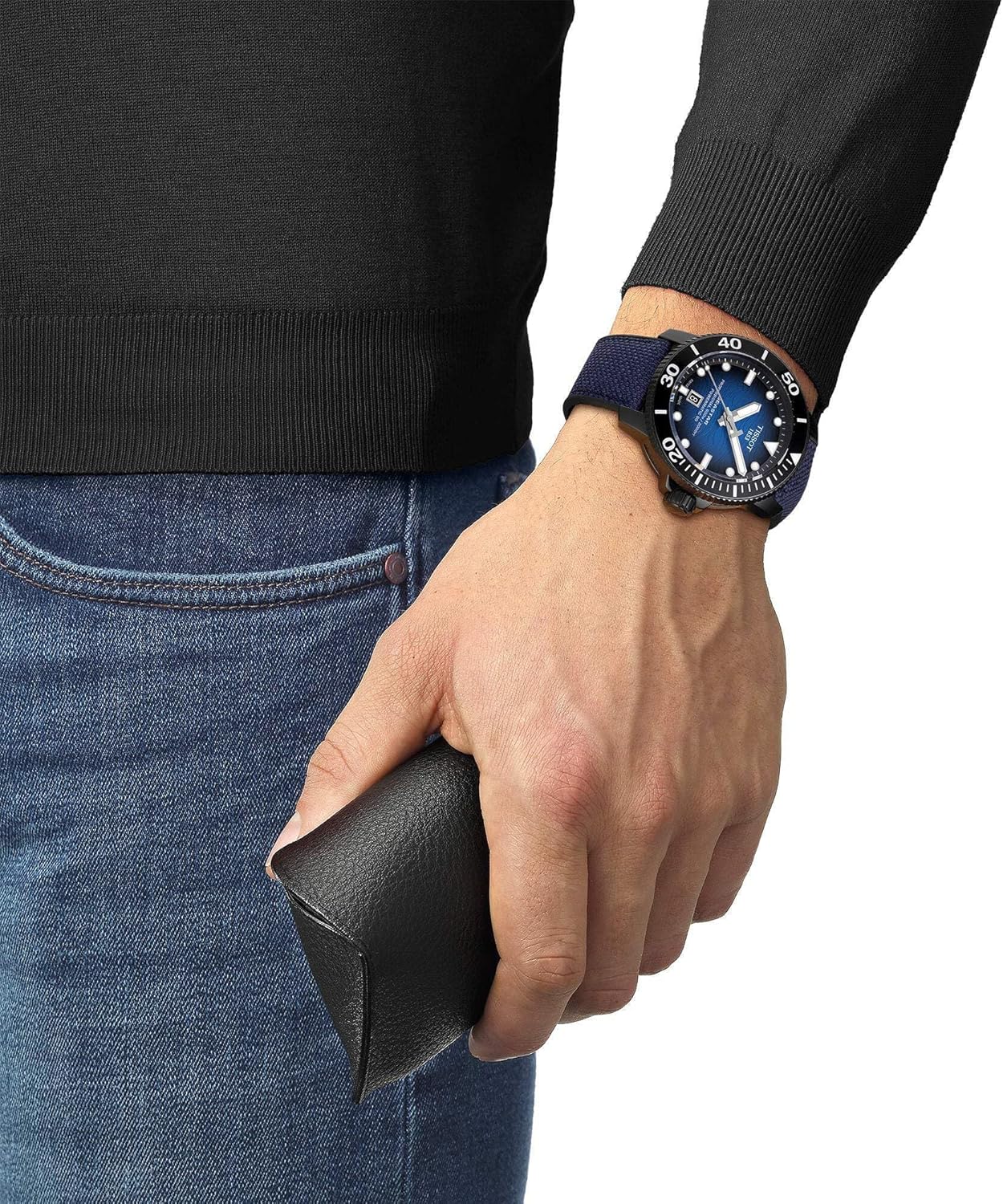 Tissot Mens Seastar 2000 Professional Powermatic 80 316L Stainless Steel case with Black PVD Coating Automatic Watch, Blue/Black, Rubber