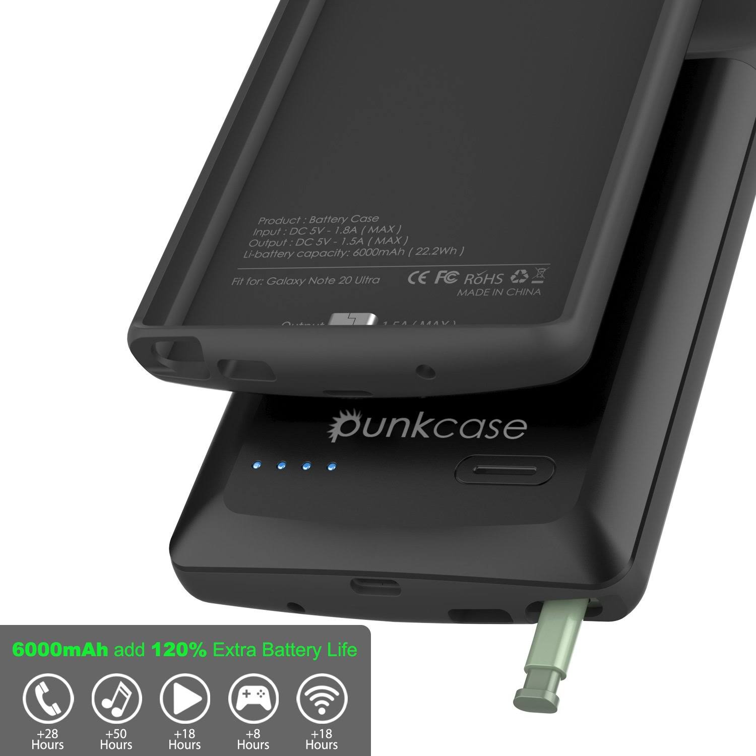 Punkcase Galaxy Note 20 Ultra 6000mAh Battery Charger Slim Case [Black] - Black