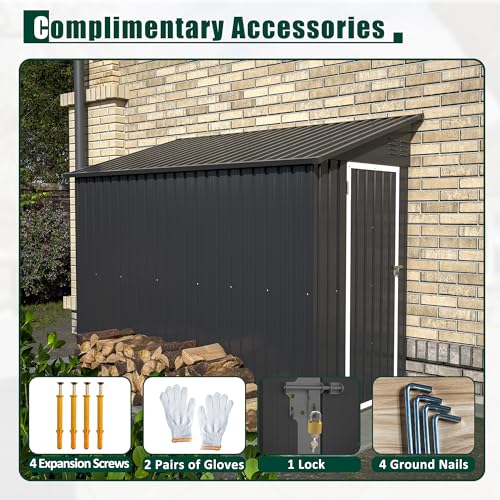 4×8 FT Outdoor Metal Storage Shed,Heavy-Duty Lean to Storage Shed with Floor Base,Garden Tool Metal Storage House W/Lockable Door and 2 Air Vents