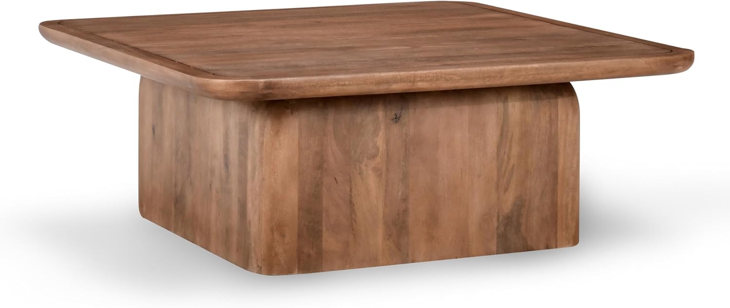 Benjara Loe 48 Inch Coffee Table and Square Top and Solid Mango Wood Platform Plinth Base, Brown