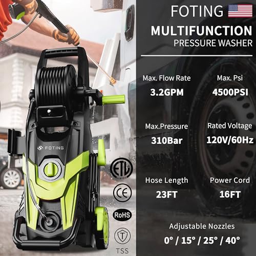 Electric Pressure Washer, 4500 PSI 3.2 GPM Power Washer with 4 Quick Connect Nozzles