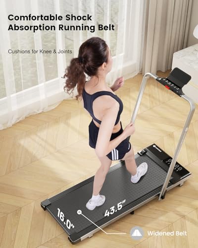 DeerRun 3 in 1 Walking Pad Treadmill, 300 Weight Capacity Foldable Treadmill, 3.0HP Low Noise Under Desk Treadmills for Home Office with Remote & APP