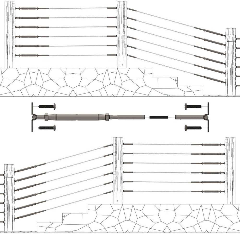 CKE 25 Pack T316 Stainless Steel 180° Adjustable Angle Cable Railing Hardware Kit 1/8 Wire Rope for Wood Post