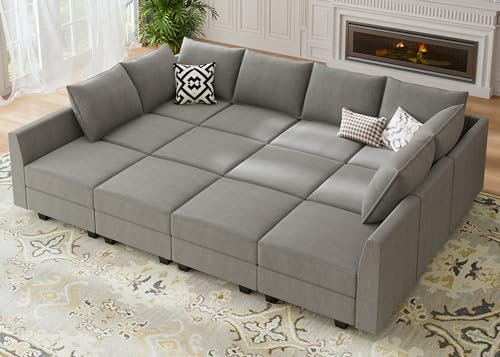 HONBAY Modular Sofa Sectional Sleeper Couch with Ottomans Reversible Sleeper Sectional Sofa Modular Couch with Storage, Aqua Blue
