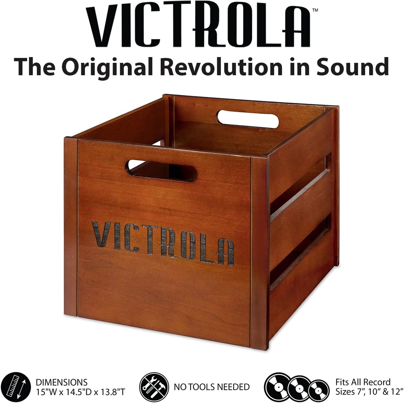 Victrola Nostalgic 6-in-1 Bluetooth Record Player & Multimedia Center + Wooden Stand for Wooden Music Centers with Record Holder Shelf + Wooden