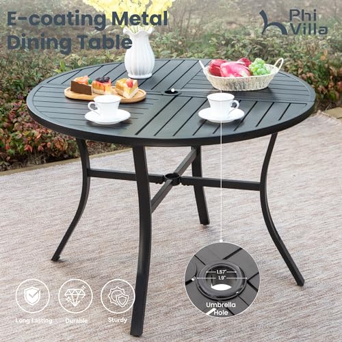 PHI VILLA 5 PCS Outdoor Patio Dining Set with Swivel Dining Chairs (Blue) and 37"x 37" Metal Steel Dining Table(1.57" Umbrella Hole)