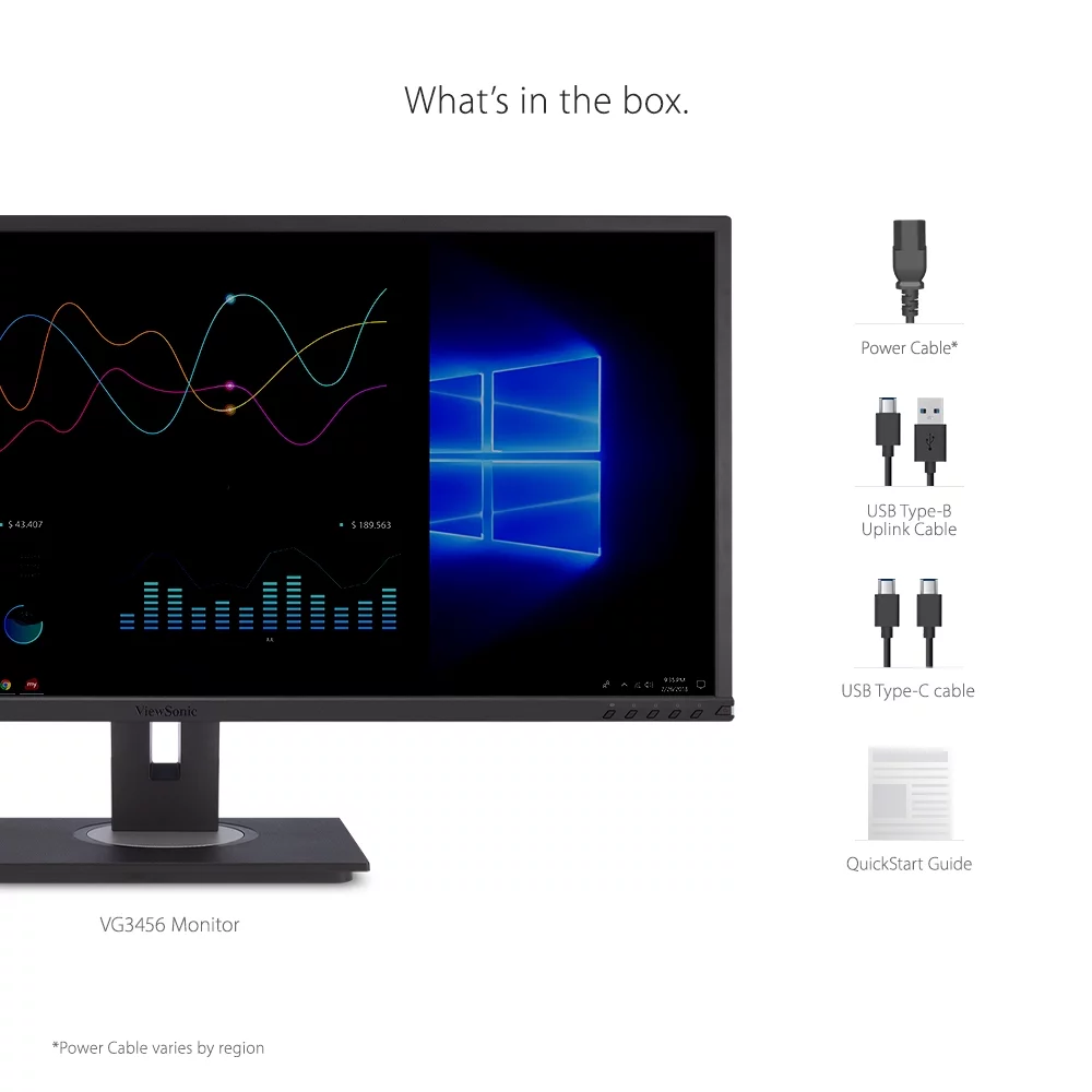 ViewSonic VG3456 34 Inch 21:9 UltraWide WQHD 1440p Monitor with Ergonomics Design USB Type C Docking Built-In Gigabit Ethernet for Home and Office