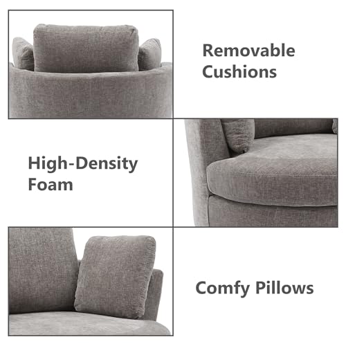 Chifee & Vingol 42.2" Oversized Swivel Accent Chair Round Barrel Chair,Chenille,Beige