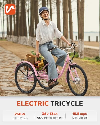 Viribus Electric Tricycle for Adults, Electric Trike 250W(Peak 500W) with 468Wh Removable Battery, Motorized Adult Tricycle