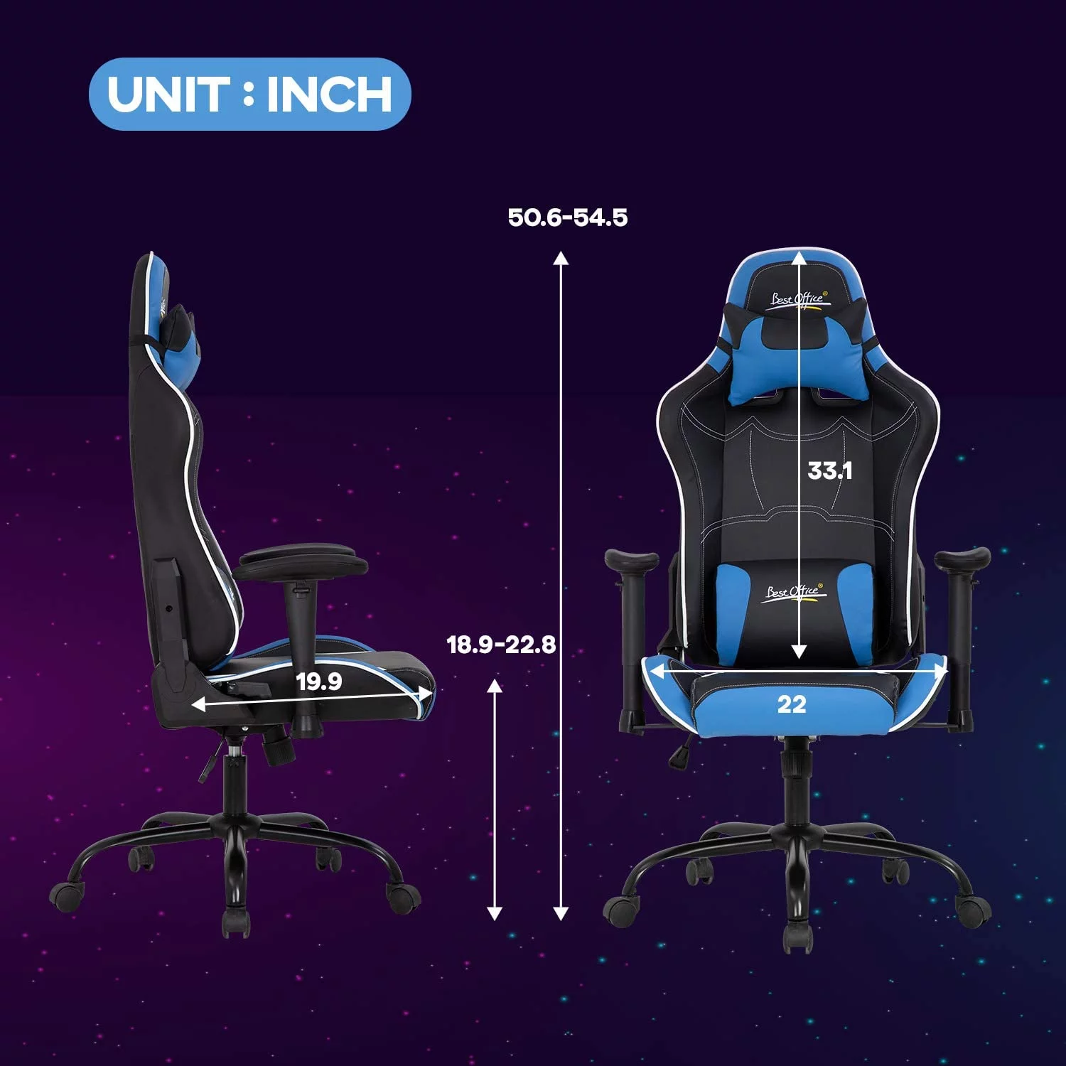 PC Gaming Chair Racing Computer Chair Adjustable Desk Chair with Lumbar Support Headrest Armrest Rolling Swivel Task Chair Ergonomic PU Leather