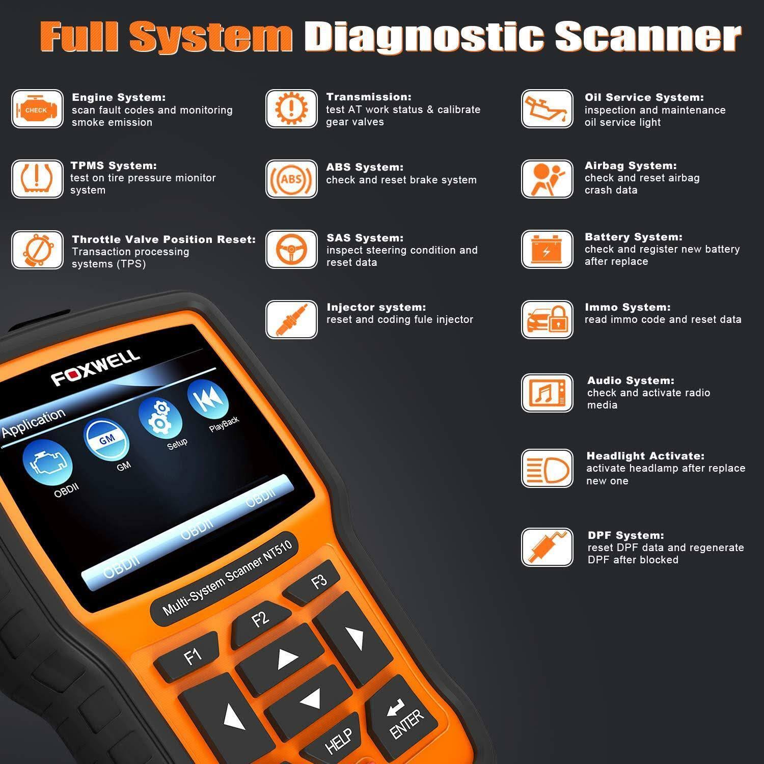 Foxwell NT510 Pro OBD2 Scan Tool Auto Diagnostic Code Scanner with Oil for GMC