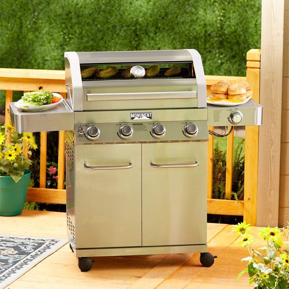 Monument Grills 41847NG Convertible 4-Burner Cabinet Style Natural Gas Grill ,Stainless Steel Propane Grills, LED Controls