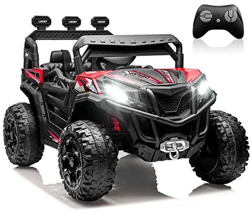 ANPABO 24V 4X4 Ride on Car Truck w/Remote Control, 4WD/2WD Switchable Kids UTV, 19" Spacious Seat, 4 Shock Absorbers, Soft Start, Music Player