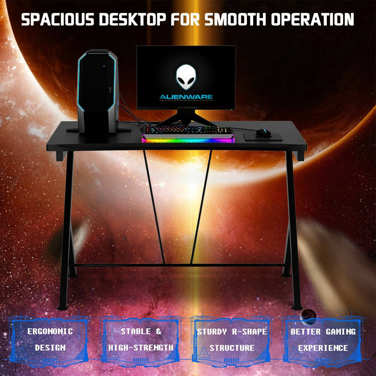 Costway Gaming Desk Computer Desk PC Laptop Table Workstation Home Office Ergonomic New, Black