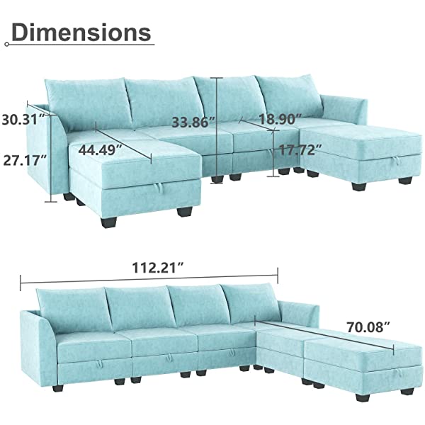 HONBAY Convertible Sectional Sofa U Shaped Couch with Reversible Chaise Modular Oversized Couch Sectional Sofa with Ottomans