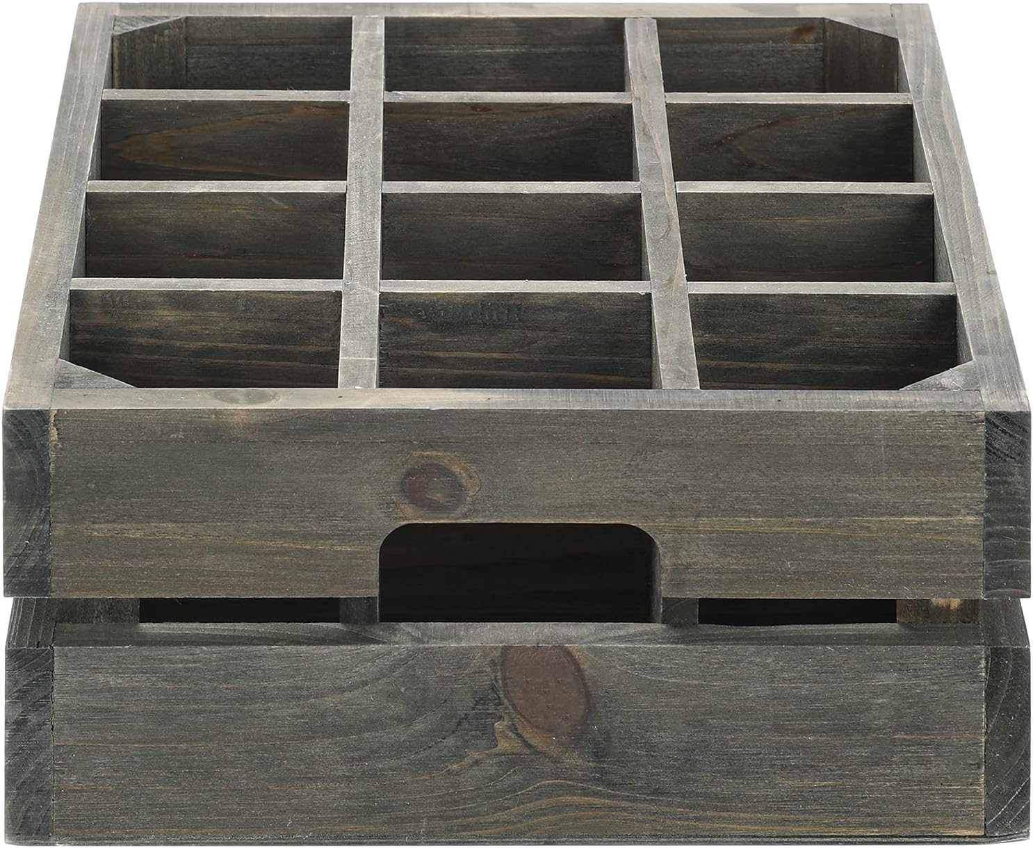 MyGift Wooden Crate Drink Carrier, Rustic Reclaimed Style Gray Wood 12 Bottle Holder Storage Crate with Handles Pack of 2