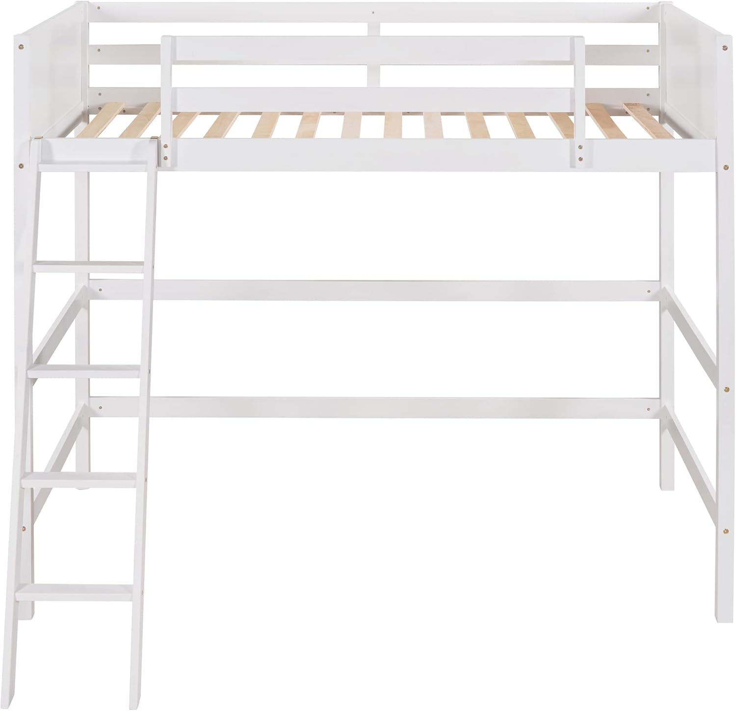 Solid Wood Twin Size Loft Bed with Ladder(White)