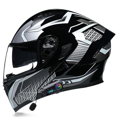 Adults Bluetooth Motorcycle Helmet Full Face Sun Visors Modular Helmets Flip up Motorbike Sport Offroad Mountain Lightweight Helmet for Men Women