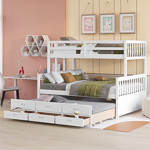 Harper & Bright Designs Twin Over Twin Bunk Bed with Storage Drawers, Solid Wood Bunk Bed Frame with Trundle, for Kids, Teens, Adults (Espresso)