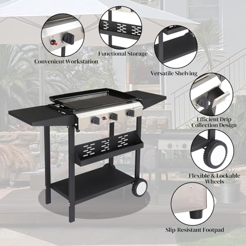 Outvita 2 Burner Portable Flat Top Gas Grill, 28" Propane Griddle, 30,000 BTU
