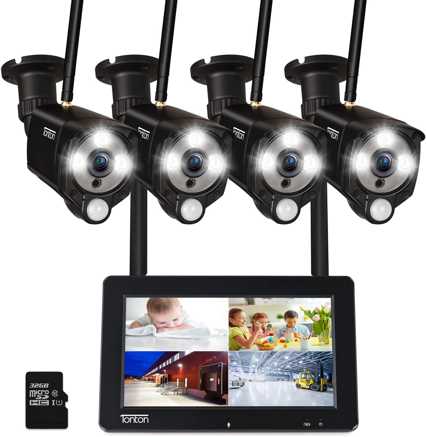 [3MP&2-Way Audio&Floodlight] Tonton Portable LCD Security Camera System Wireless, 7" IPS Touchscreen Monitor