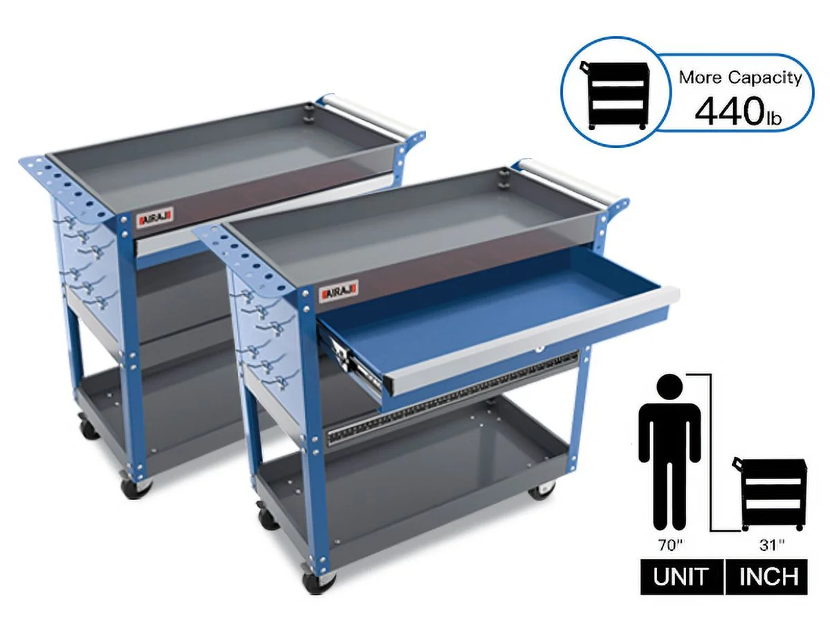 AIRAJ Tool Trolley for Robust 3-Stores,with Hook for Hanging,Non-slip Pearl Set,Ergonomic Handles,Rubber Brake Wheels,Tool Trolley for Home