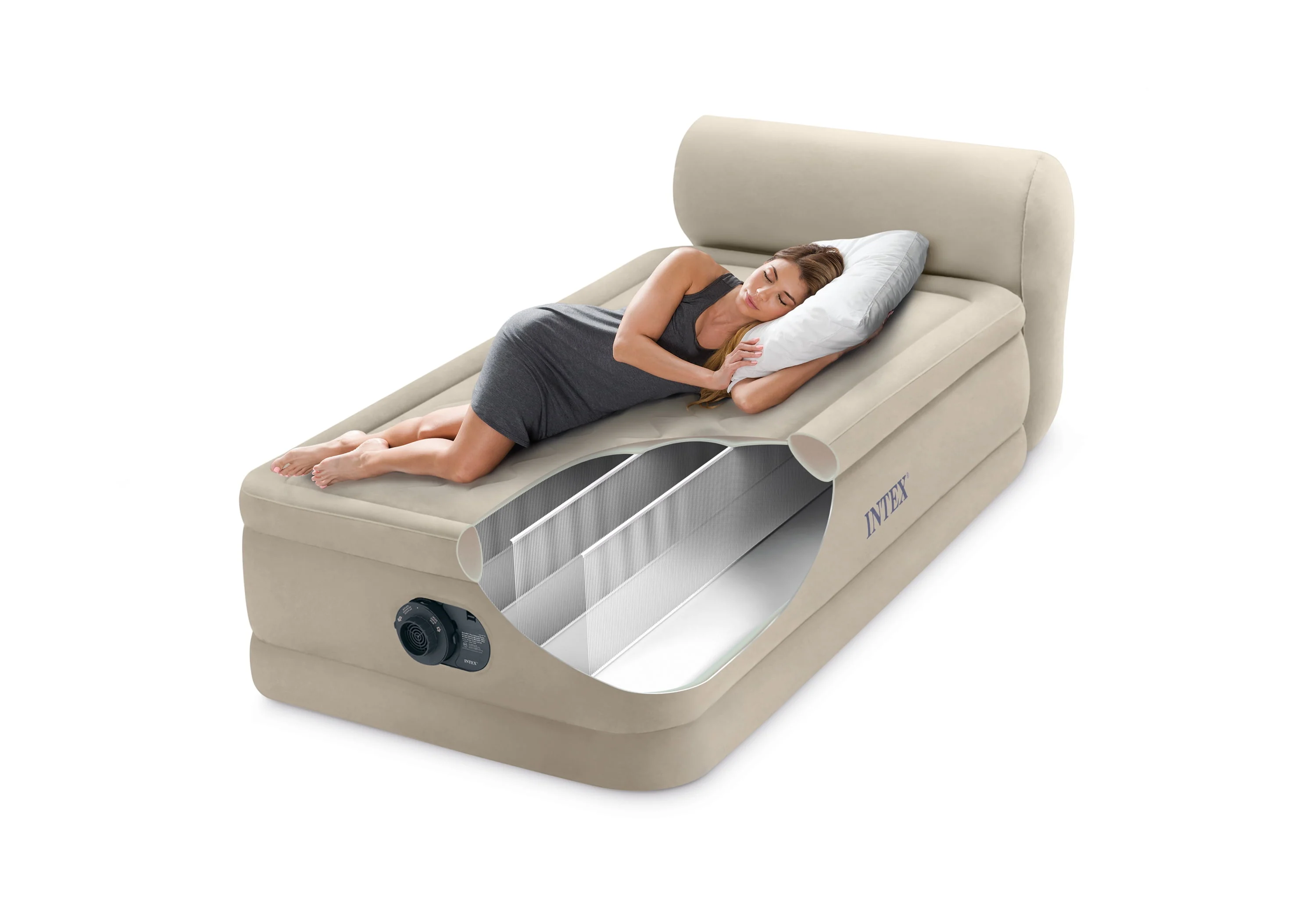 Intex Durabeam Headboard 18 Queen Air Mattress with Built-in Pump
