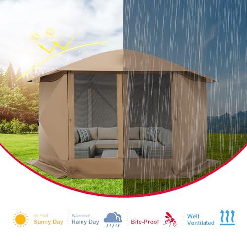 COBIZI 12x12ft Pop up Gazebo Screen Tent Screen House for Camping, Camping Outdoor Screened Gazebo, Canopy Tent
