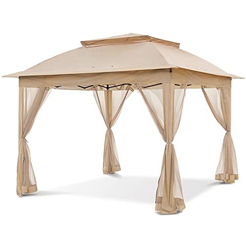 COOS BAY 11x11 Pop Up Instant Gazebo Tent with Mosquito Netting Outdoor Canopy Shelter with 121 Square Feet of Shade (Beige)