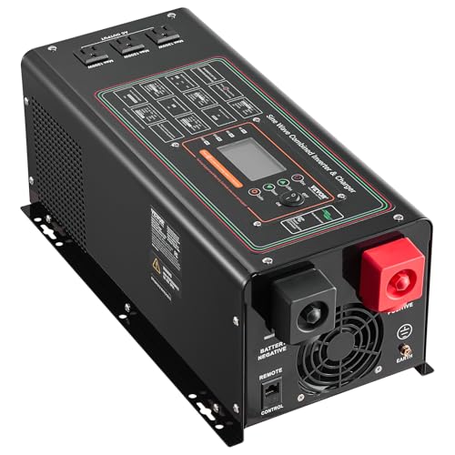 VEVOR Pure Sine Wave Inverter Charger, 2000 Watt, DC 12V to AC 120V, Battery Charger with LCD Display, Remote Control