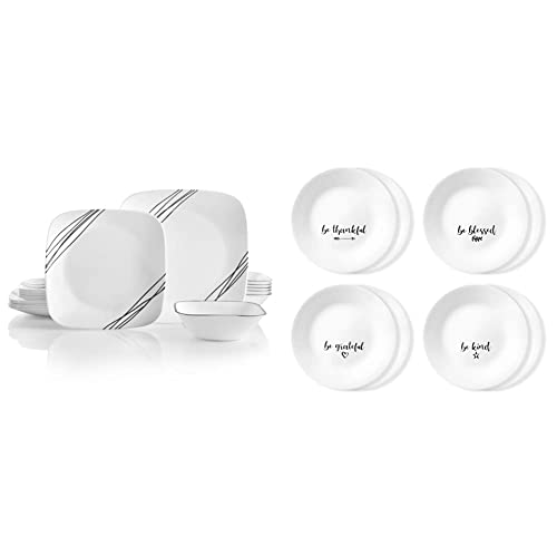 Corelle Vitrelle 18-Piece Service for 6 Dinnerware Set, Timber Shadows & Vitrelle 1-Qt Serving Bowl 2-Pack, Large Serving Bowl, Triple Layer Glass