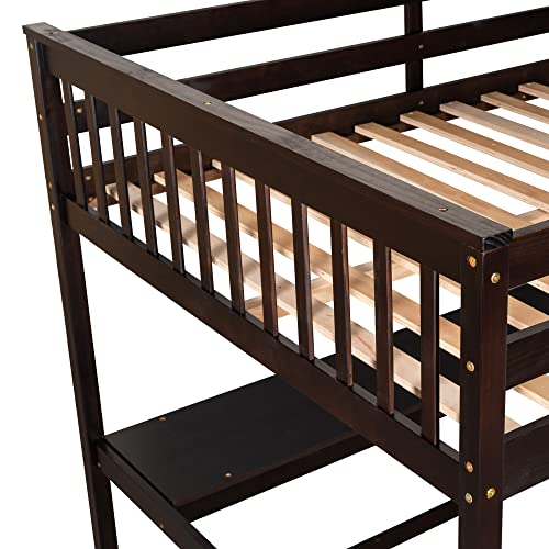 Harper & Bright Designs Full Loft Bed with Desk and Wardrobe,Solid Wood Loft Bed Frame Full with Storage Drawers for Kids Teens Adults