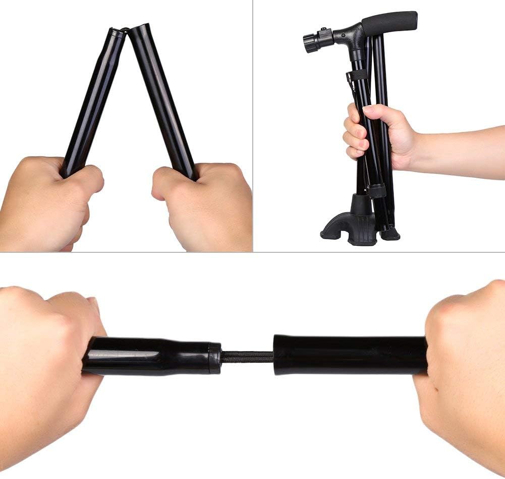 Medical Convenient Two-Handle Walking Cane Lightweight Walking Stick with Adjustable LED Lights and Stable Quad Cane Base Pack of 2