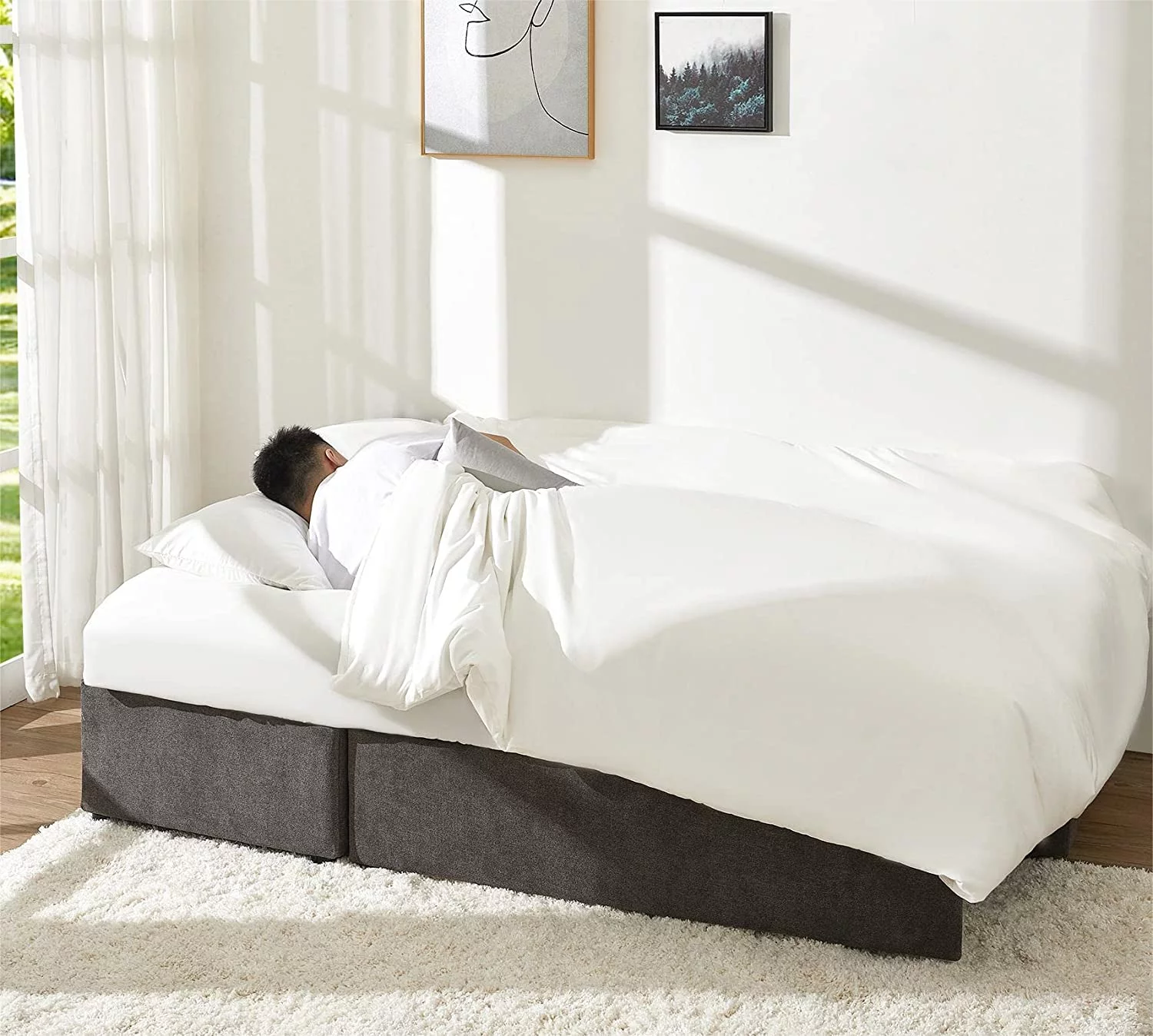 Amerlife Sofa Bed, Sleeper Sofa with Storage Chaise- Pull Out Couch for Living Room, Gray Chenille