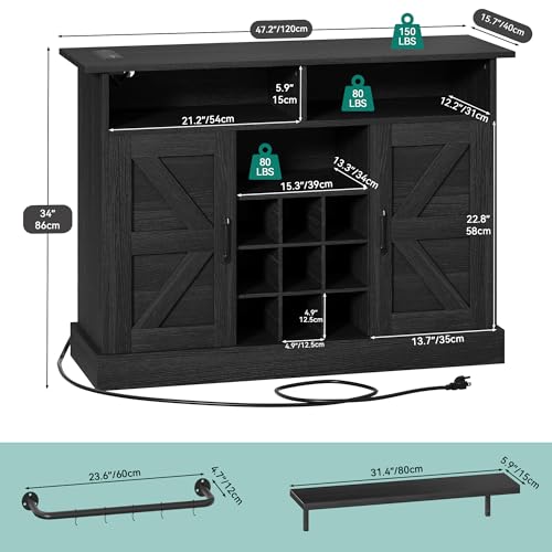 YITAHOME Buffet Cabinet, 47" Farmhouse Coffee Bar with Power Outlet, Floating Shelves