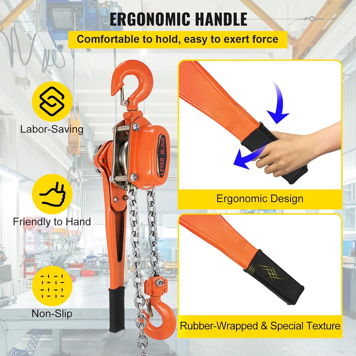 VEVOR Lever Chain Hoist, 1.5Ton 3300lbs Capacity Ratchet Puller with 10FT Max. Lifting Height, Come Along 2 Heavy Duty Steel Hooks