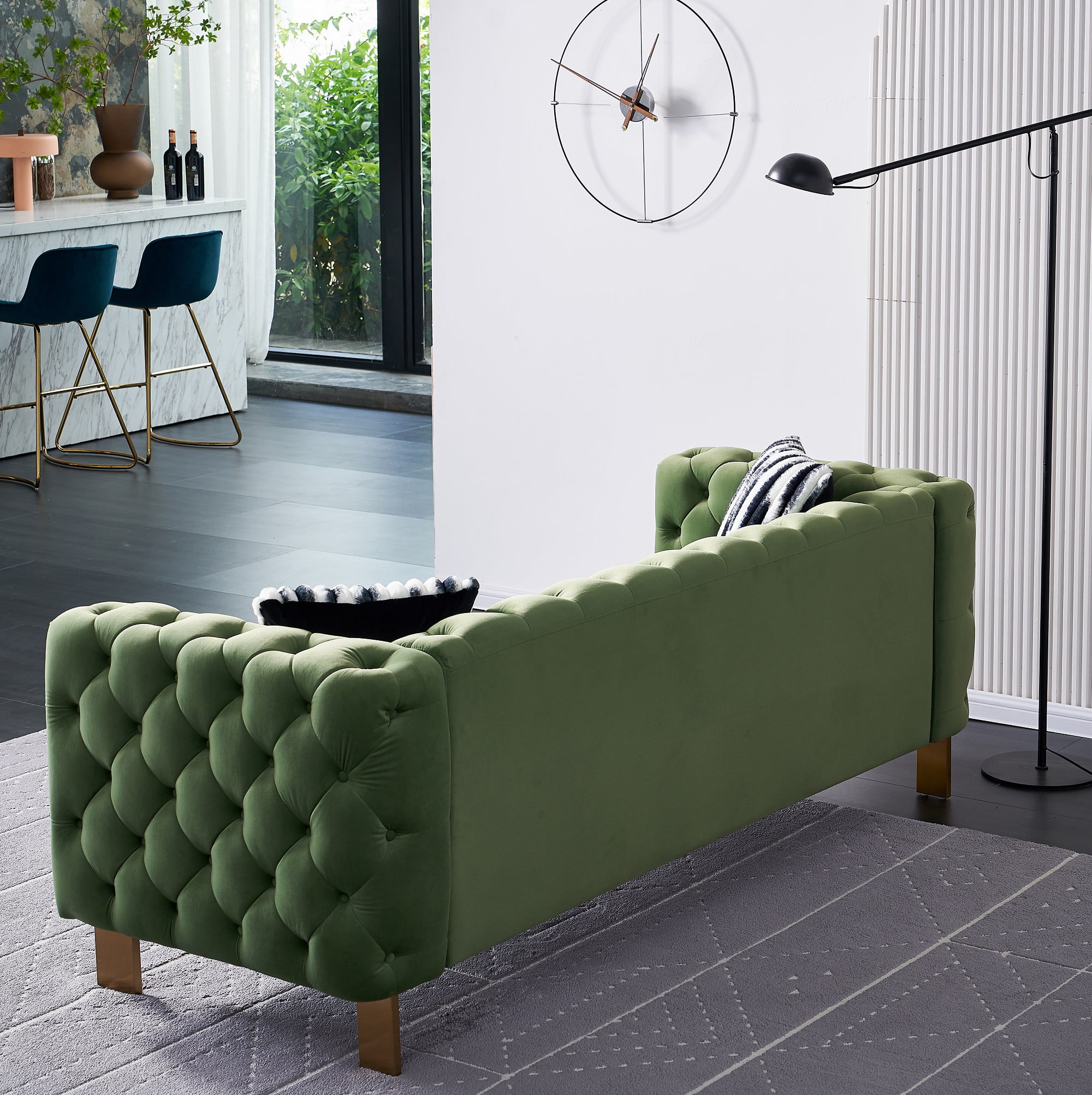 Sofa Couch for Living Room Comfy Couches Tufted Velvet Furniture, with 2 Pillows, 84 inches, Green