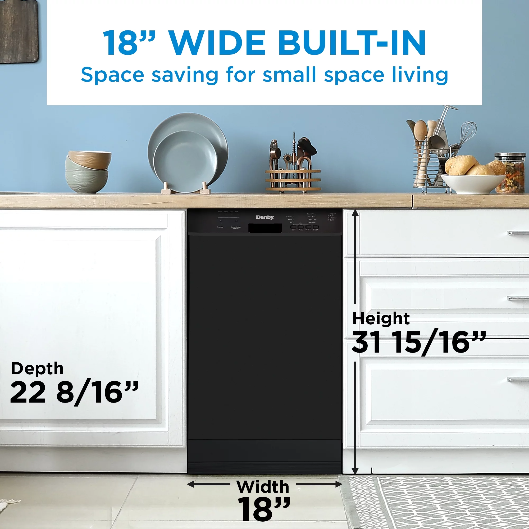 Danby DDW18D1EB 18" Wide Built-in Dishwasher in Black
