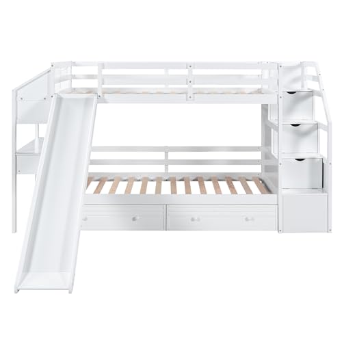 Harper & Bright Designs Bunk Beds Twin Over Full Size, Bunk Bed with Trundle,Storage Shelf and Stairway