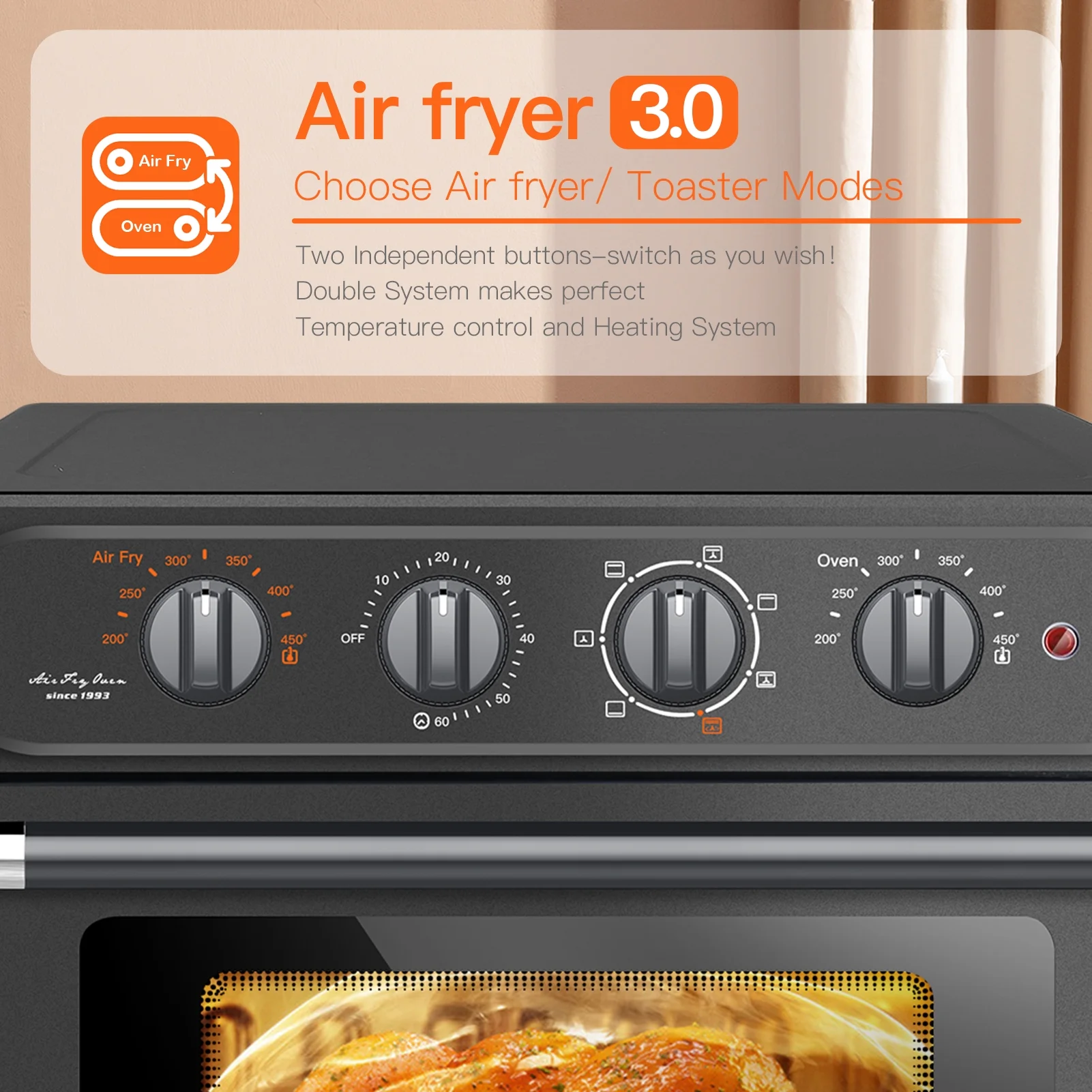 7-in-1 24 QT Air Fryer Toaster Oven ,Convection Oven with Air Fry, Roast, Toast