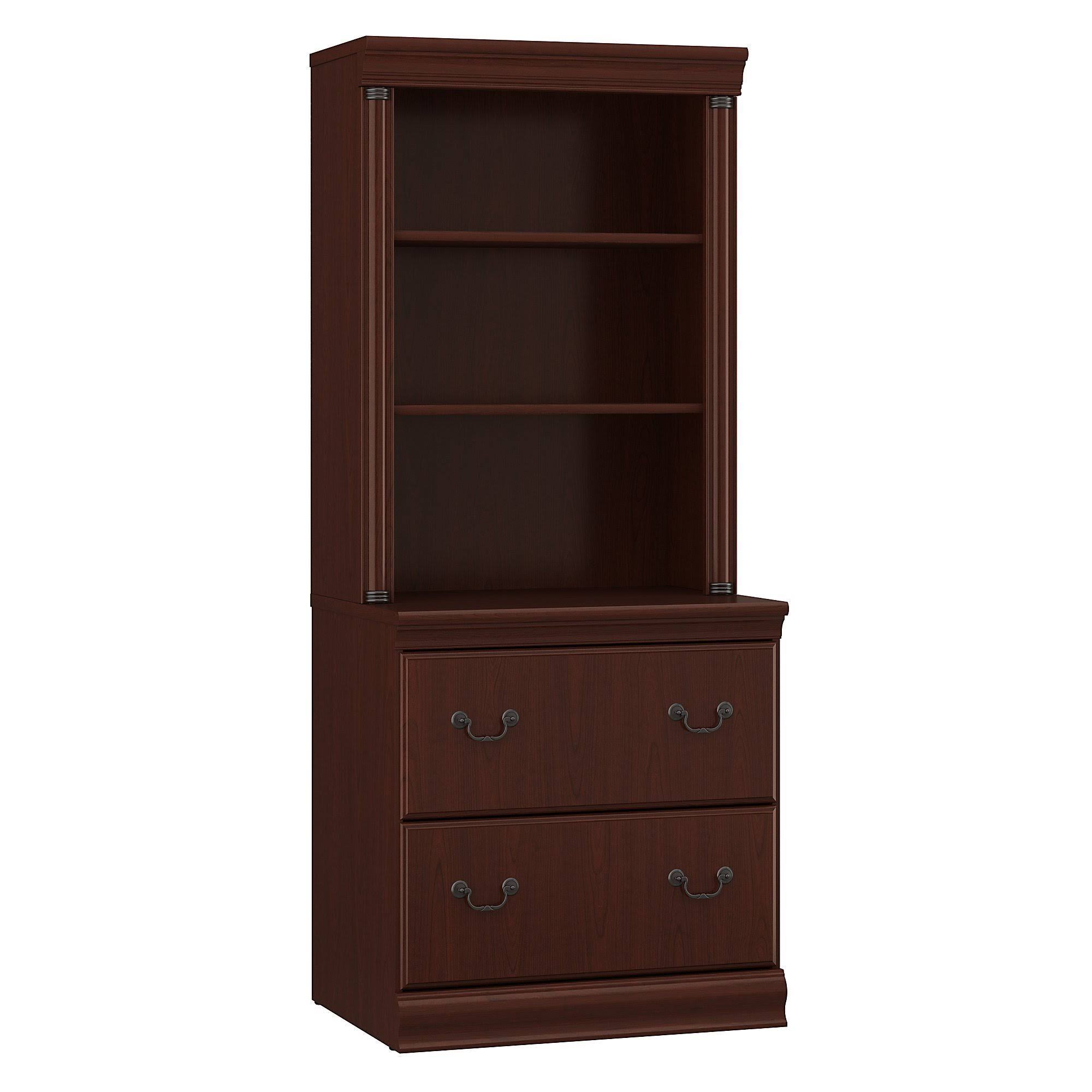 Bush Birmingham Lateral File Cabinet with Hutch in Harvest Cherry