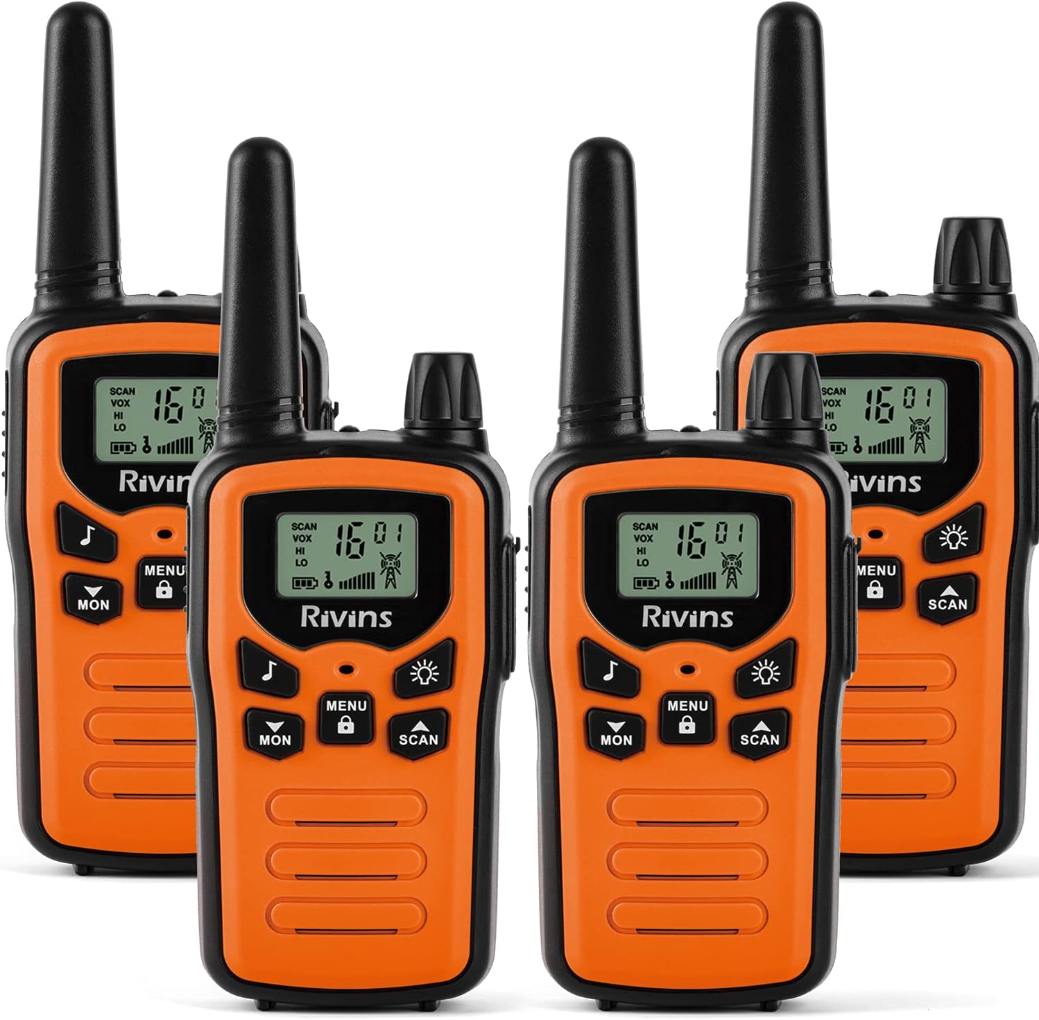 Walkie Talkies for Adults 4 Pack 2-Way Radios 22 Channel Radio VOX Scan LCD Display with LED Flashlight Ideal for Biking Hiking Camping（Orange）