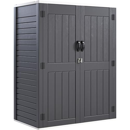 YITAHOME Outdoor Horizontal Storage Sheds w/o Shelf, Weather Resistant Resin Tool Shed, Multi-Opening Door for Storage of Bike, Trash Cans